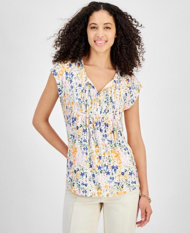 Tommy Hilfiger Garden Pintuck Ladder Top (Ivory Multi) Women's Clothing Product Image