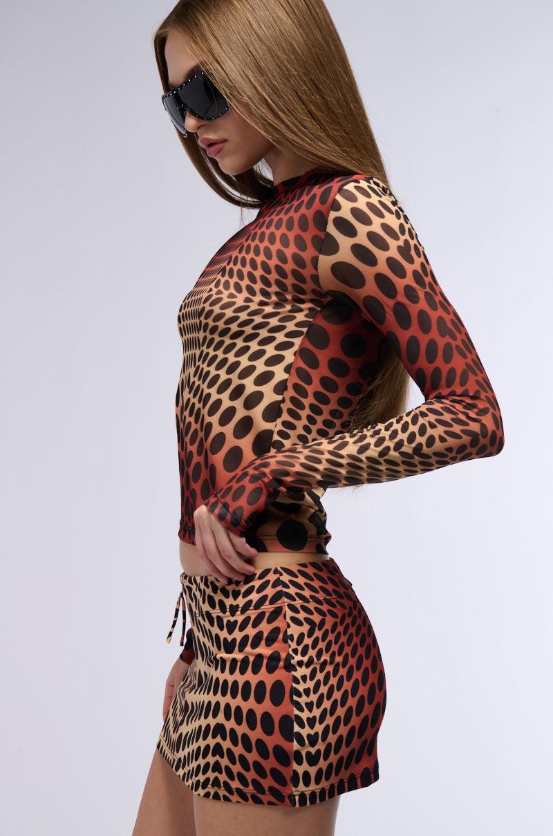 ABLE TO SEE LONG SLEEVE MESH PRINT TOP Product Image