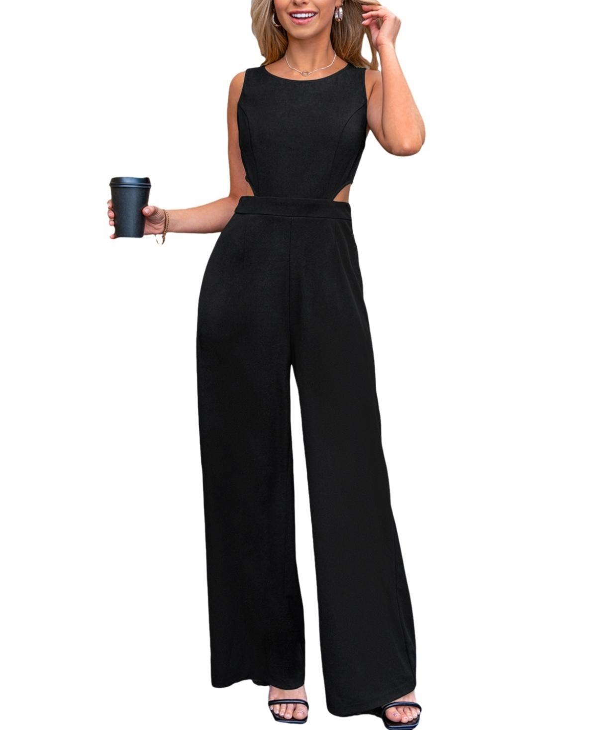 Cupshe Womens Black Sleeveless Cutout Wide Leg Jumpsuit Product Image