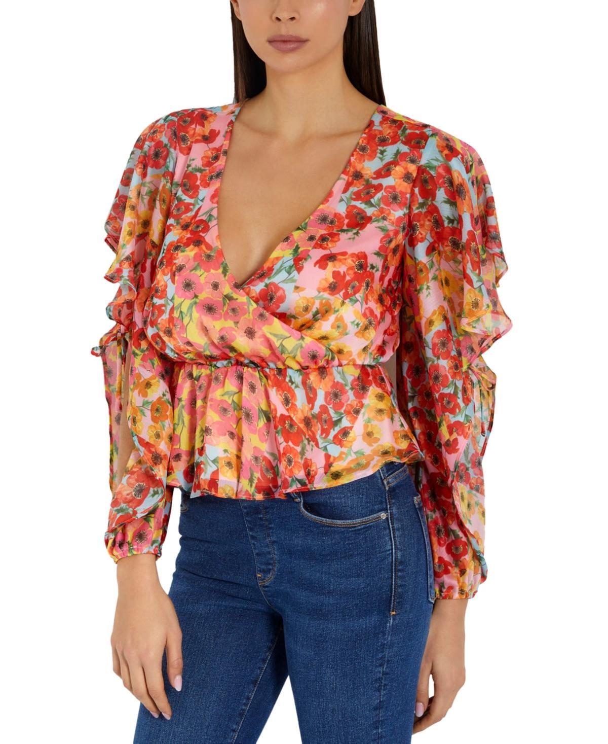 Guess Womens Saskika Printed Surplice Top Product Image