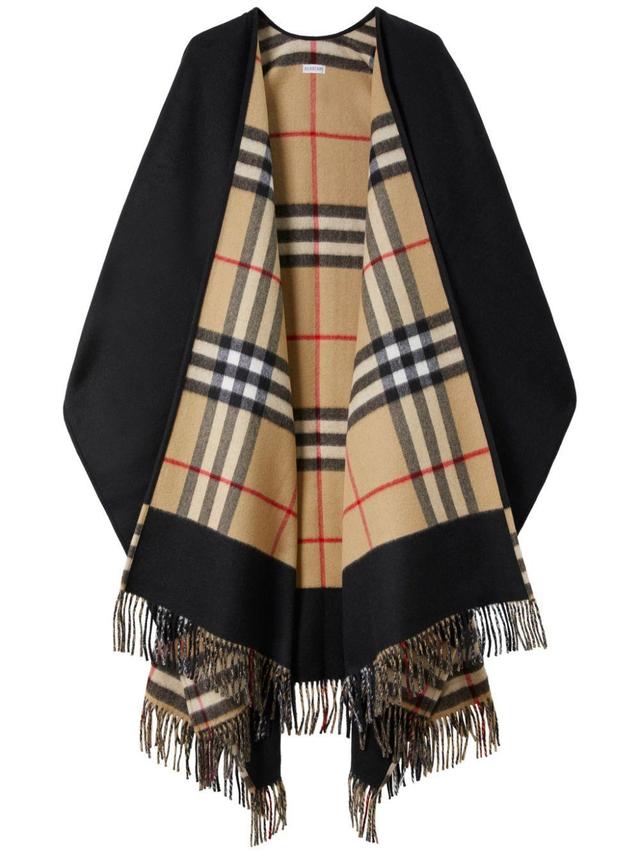 Vintage Check Pattern wool-cashmere cape Product Image