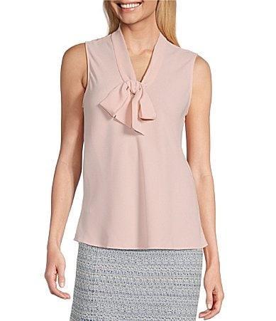 Kasper Tie V-Neck Sleeveless Crepe de Chine Top Product Image