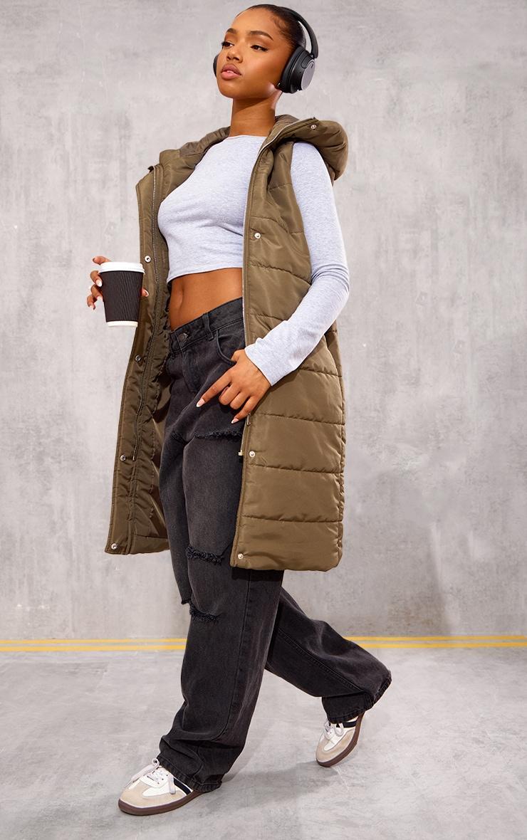 Khaki Longline Puffer Vest Product Image