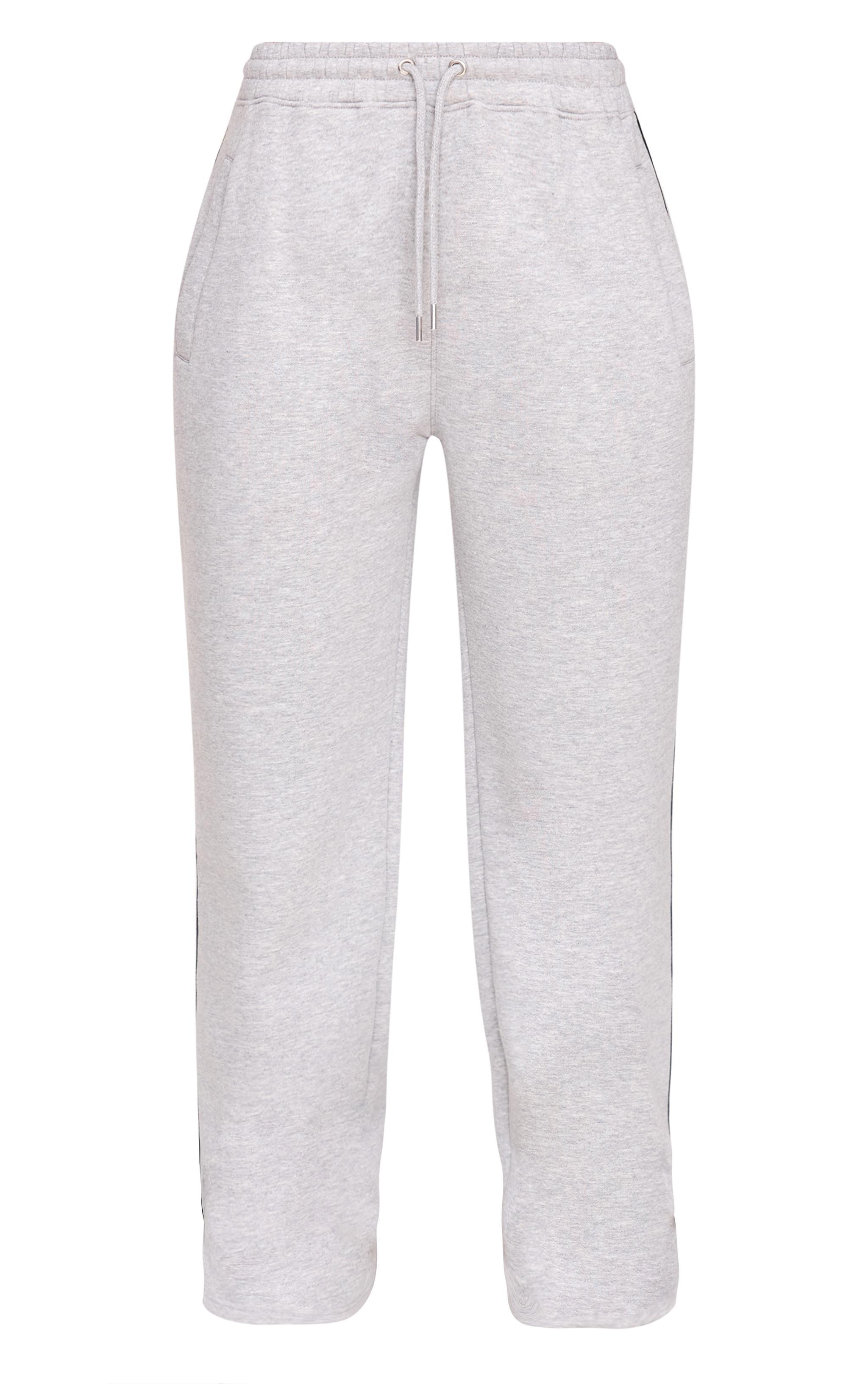 Grey Marl Side Stripe Zip Up Hem Wide Leg Sweatpants Product Image