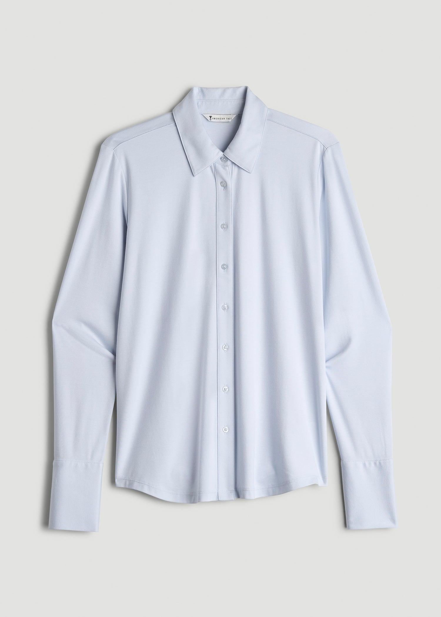 Slub Knit Button Up Women's Tall Shirt in Light Blue Female Product Image