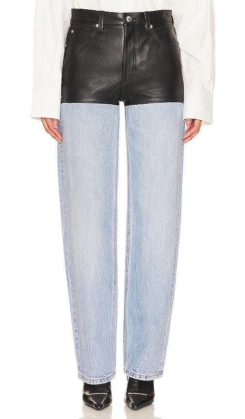 Alexander Wang Leather & Denim Five-Pocket Straight Leg Pants Product Image