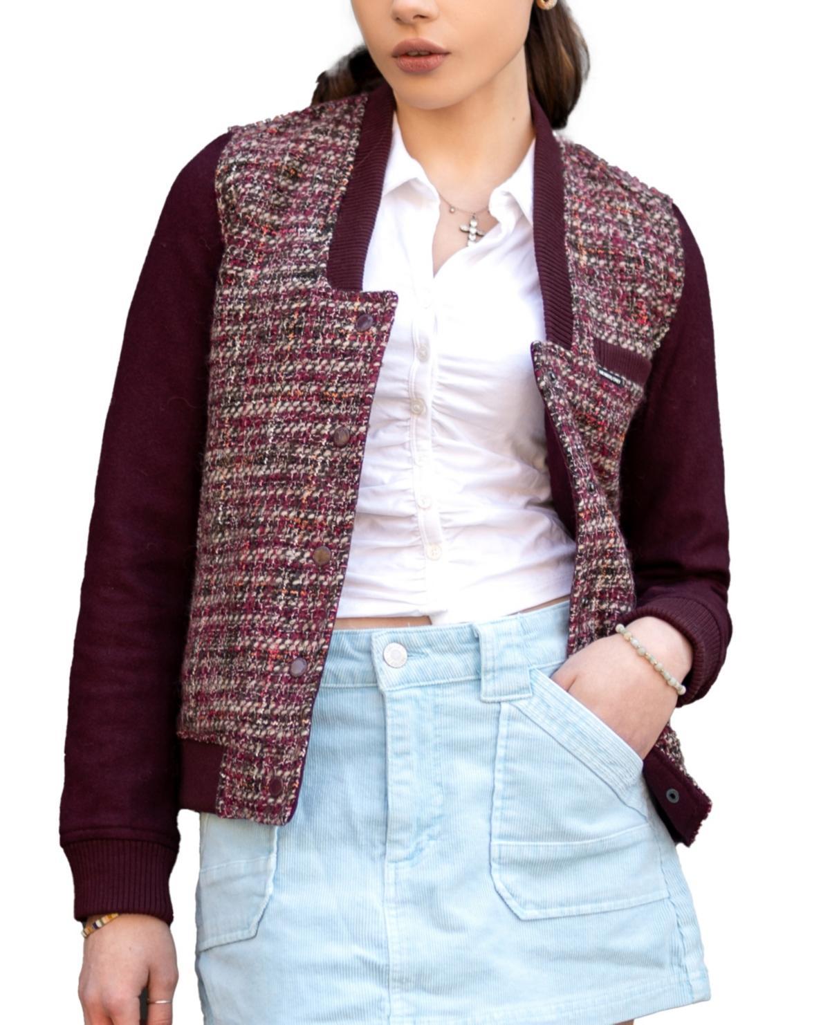 Members Only Womens Updated Tweed Varsity Jacket with Contrast Sleeve Product Image