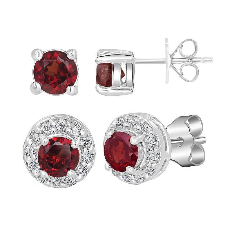 Gemistry Sterling Silver Stone Stud Halo Duo Set, Womens, White Topaz Product Image