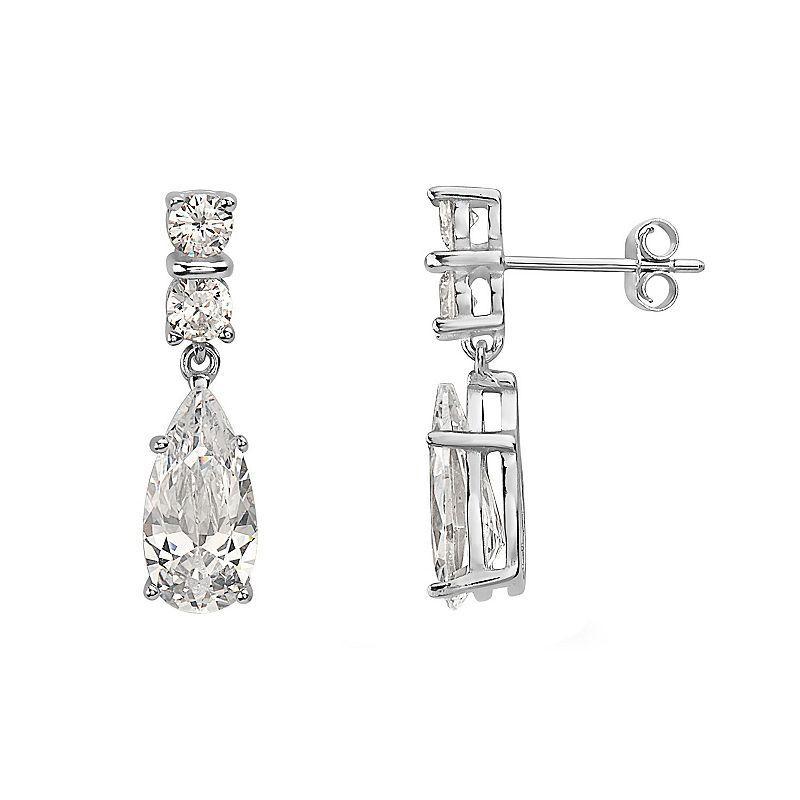 Sterling Silver Cubic Zirconia Dangle Drop Earrings, Womens Product Image