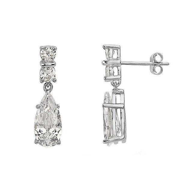 Sterling Silver Cubic Zirconia Dangle Drop Earrings, Womens Product Image