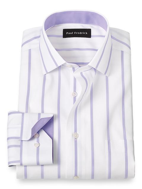 Non-Iron Cotton Stripe Dress Shirt With Contrast Trim - Purple Product Image