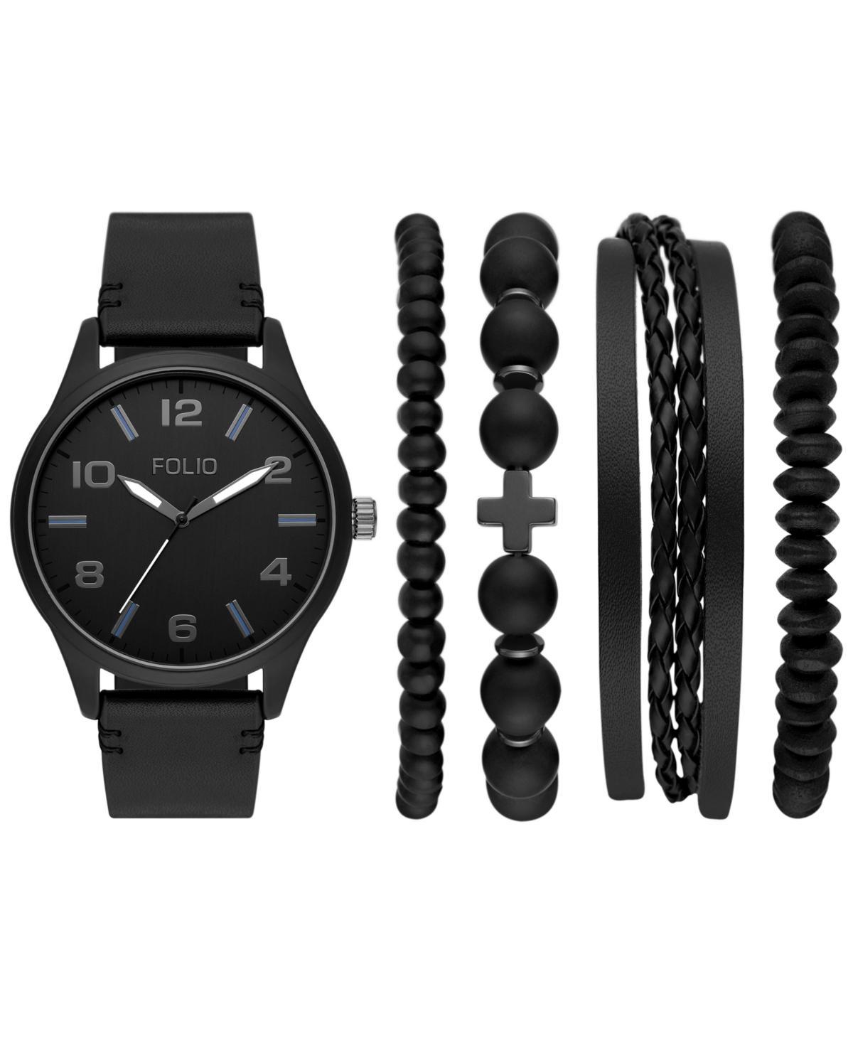 Folio Mens Three Hand Gunmetal 46mm Watch and Bracelets Gift Set, 5 Pieces - Gunmetal Product Image