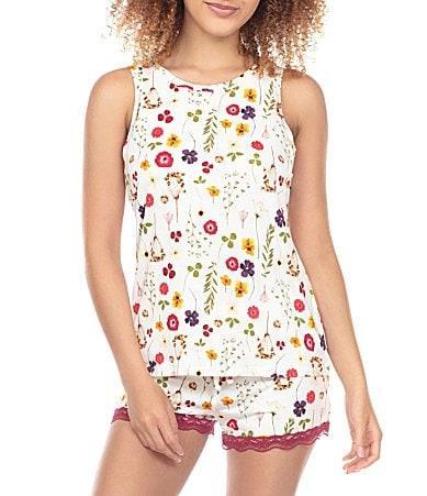 Honeydew Intimates Floral Print All American Sleeveless Round Neck Lace Trim Shorty Pajama Set Product Image