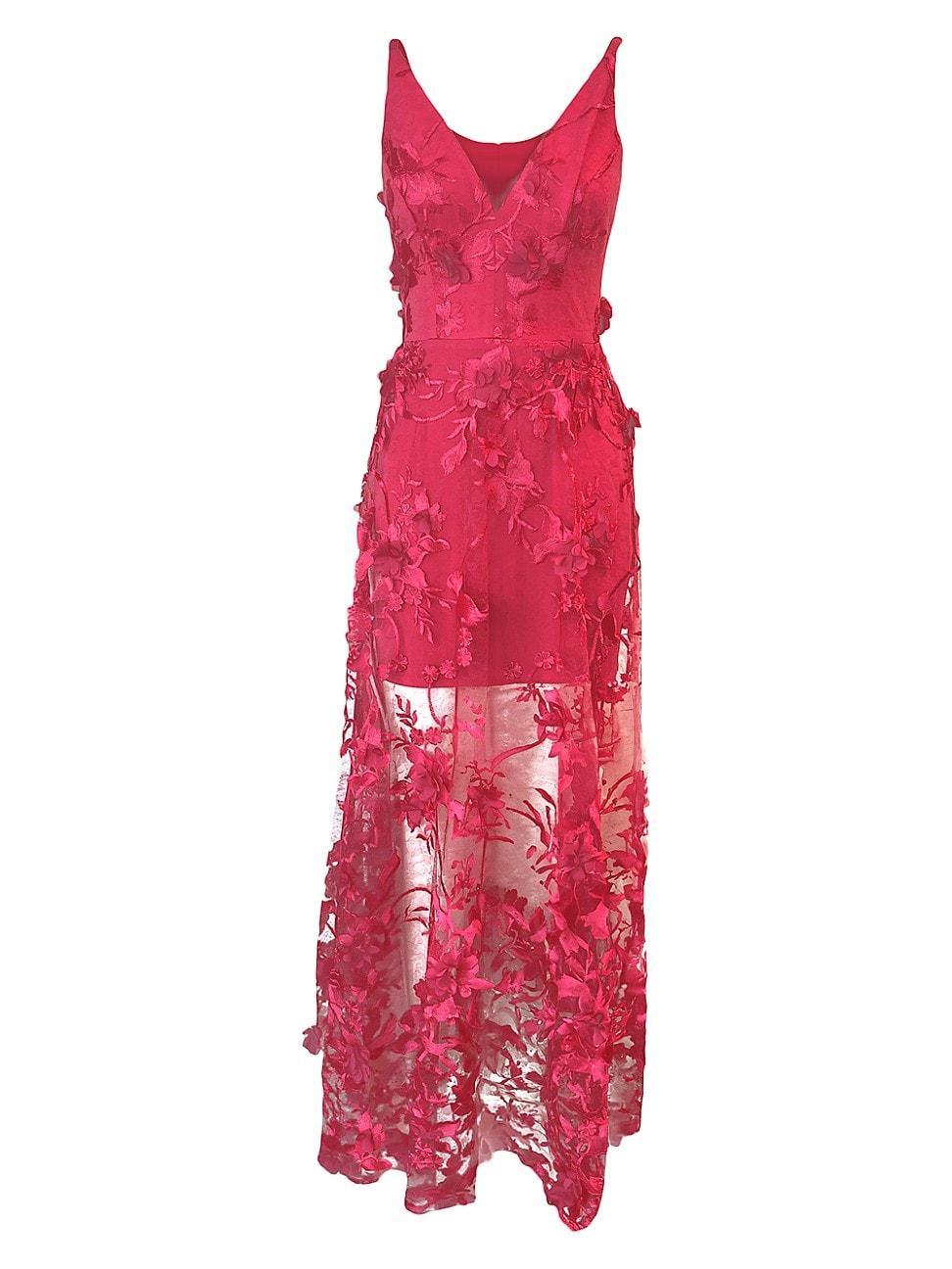 Dress the Population Sidney Deep V-Neck 3D Lace Gown Product Image