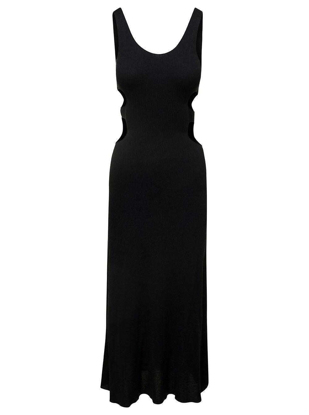 Cutout Crinkled Silk-linen Knit Maxi Dress In Black Product Image