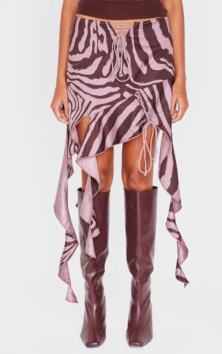 Brown Zebra Print Handkerchief Hem Skirt Product Image