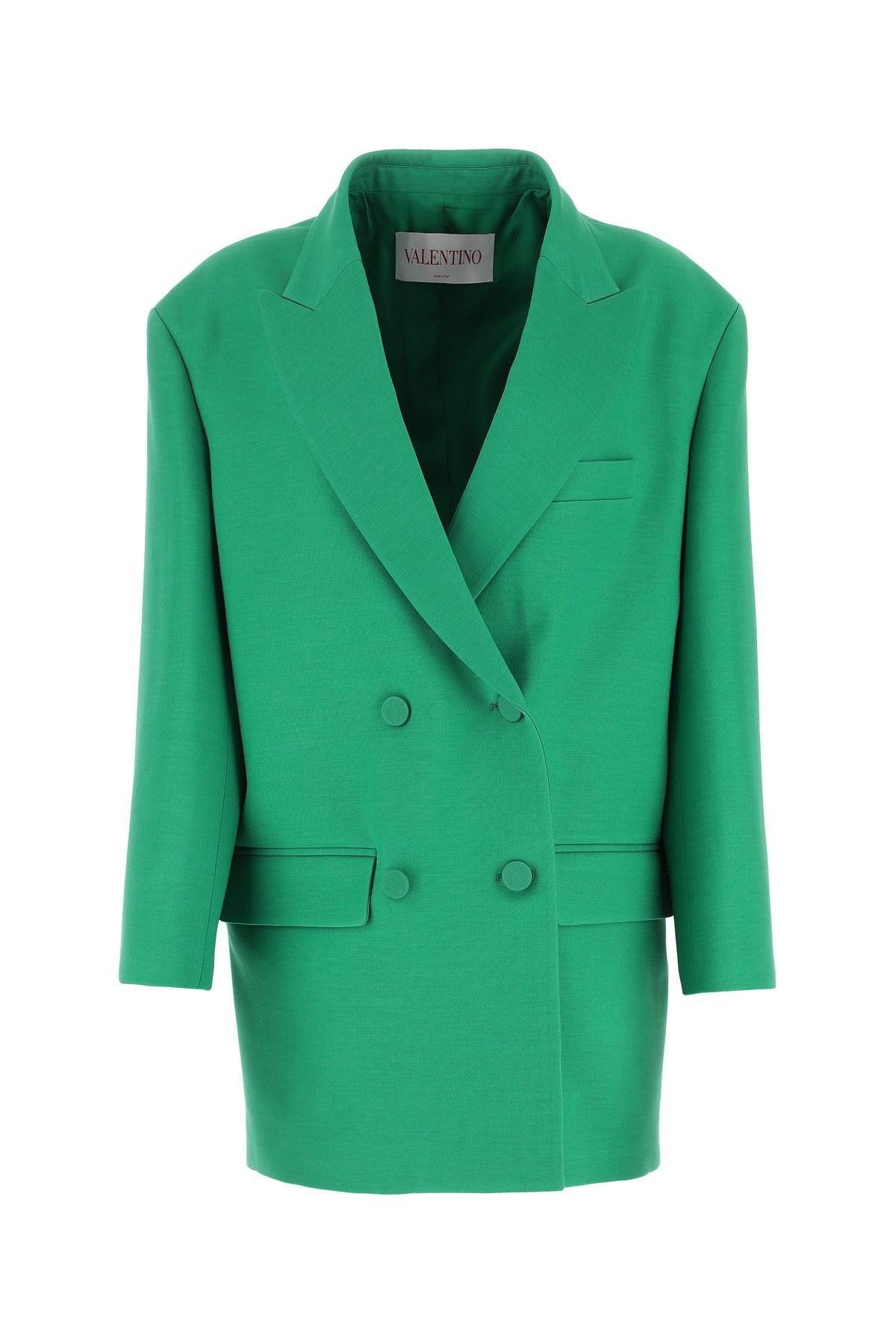 Oversized Double-breasted Wool And Silk-blend Crepe Blazer In Green Product Image