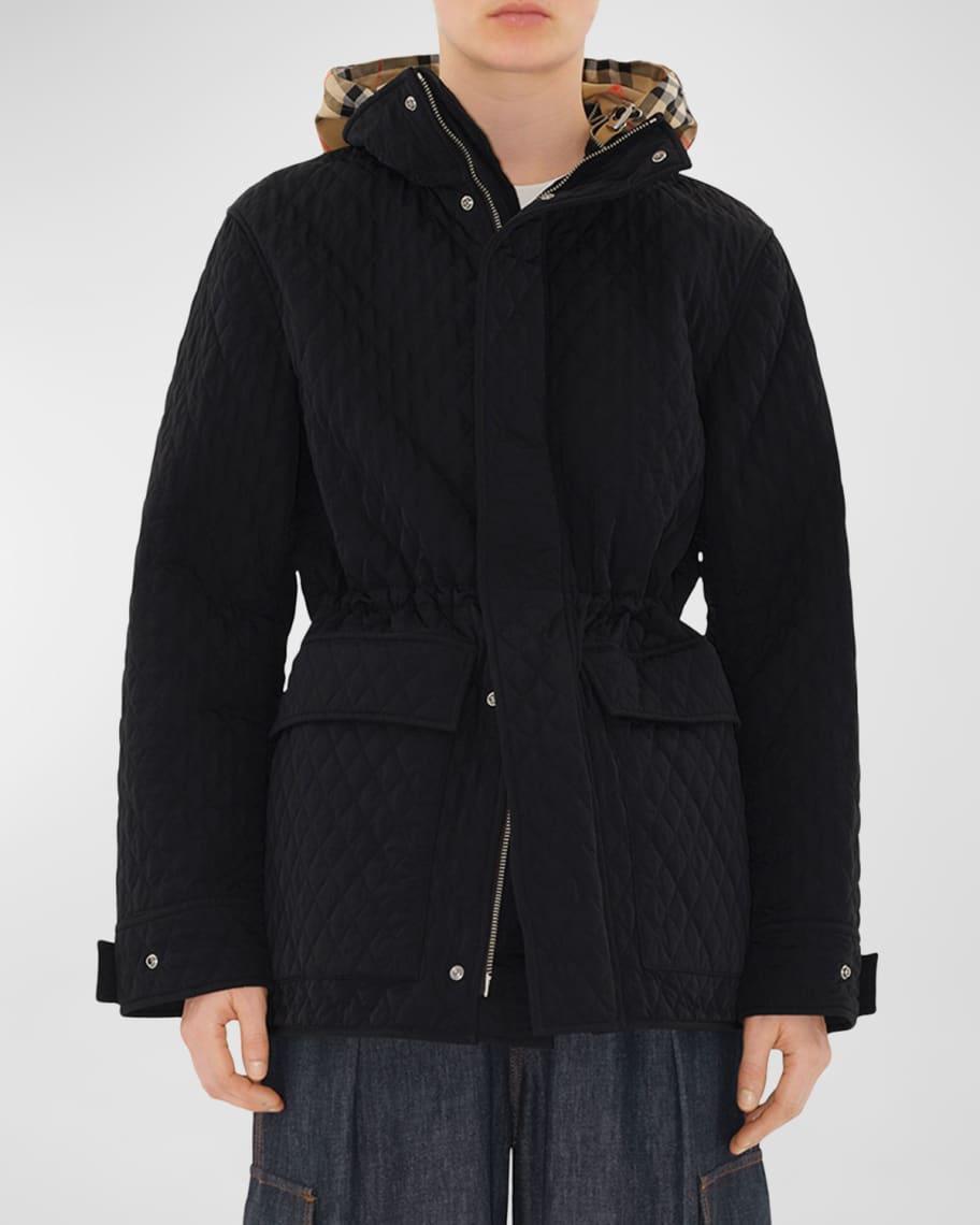 Check-Hood Short Quilted Parka Jacket Product Image