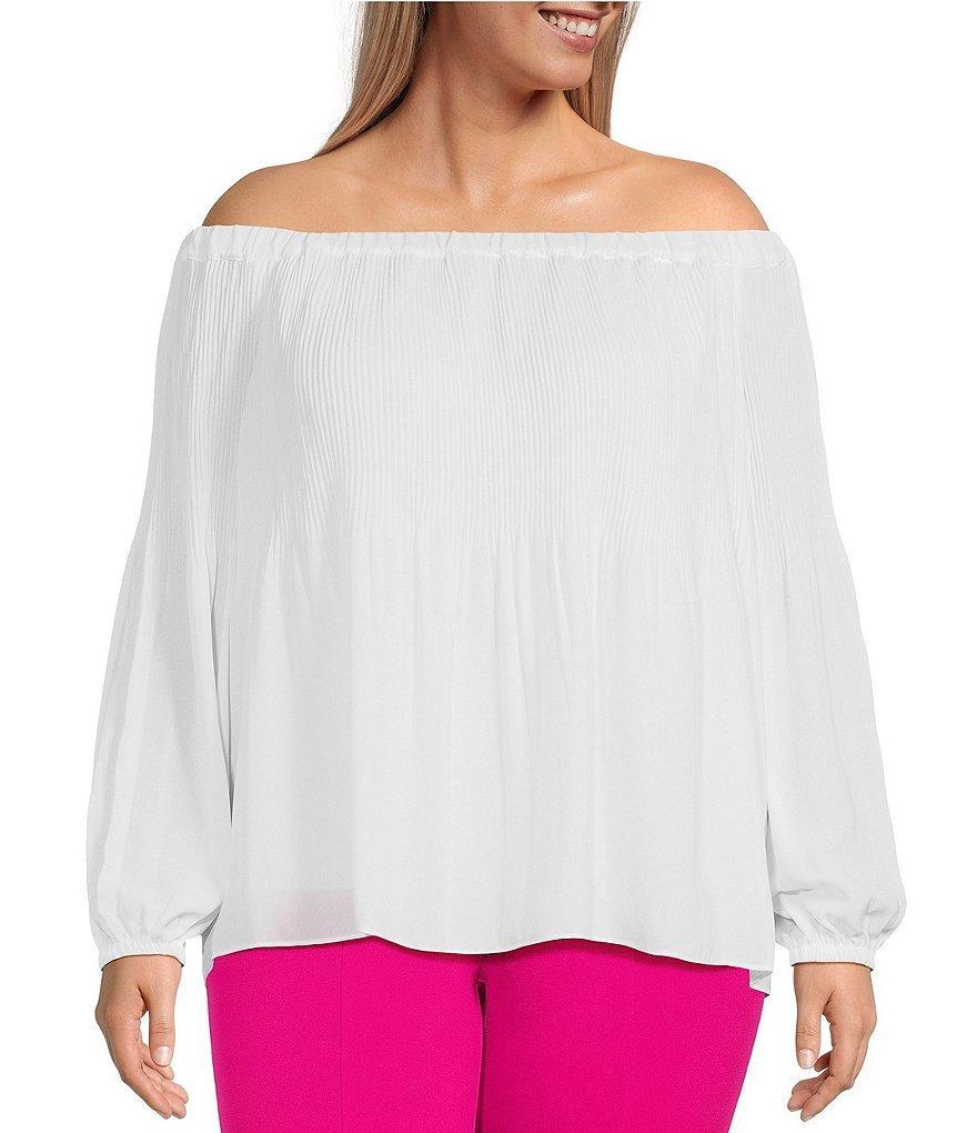 MICHAEL Michael Kors Plus Size Crepe Pleated Off-the-Shoulder Blouse Product Image