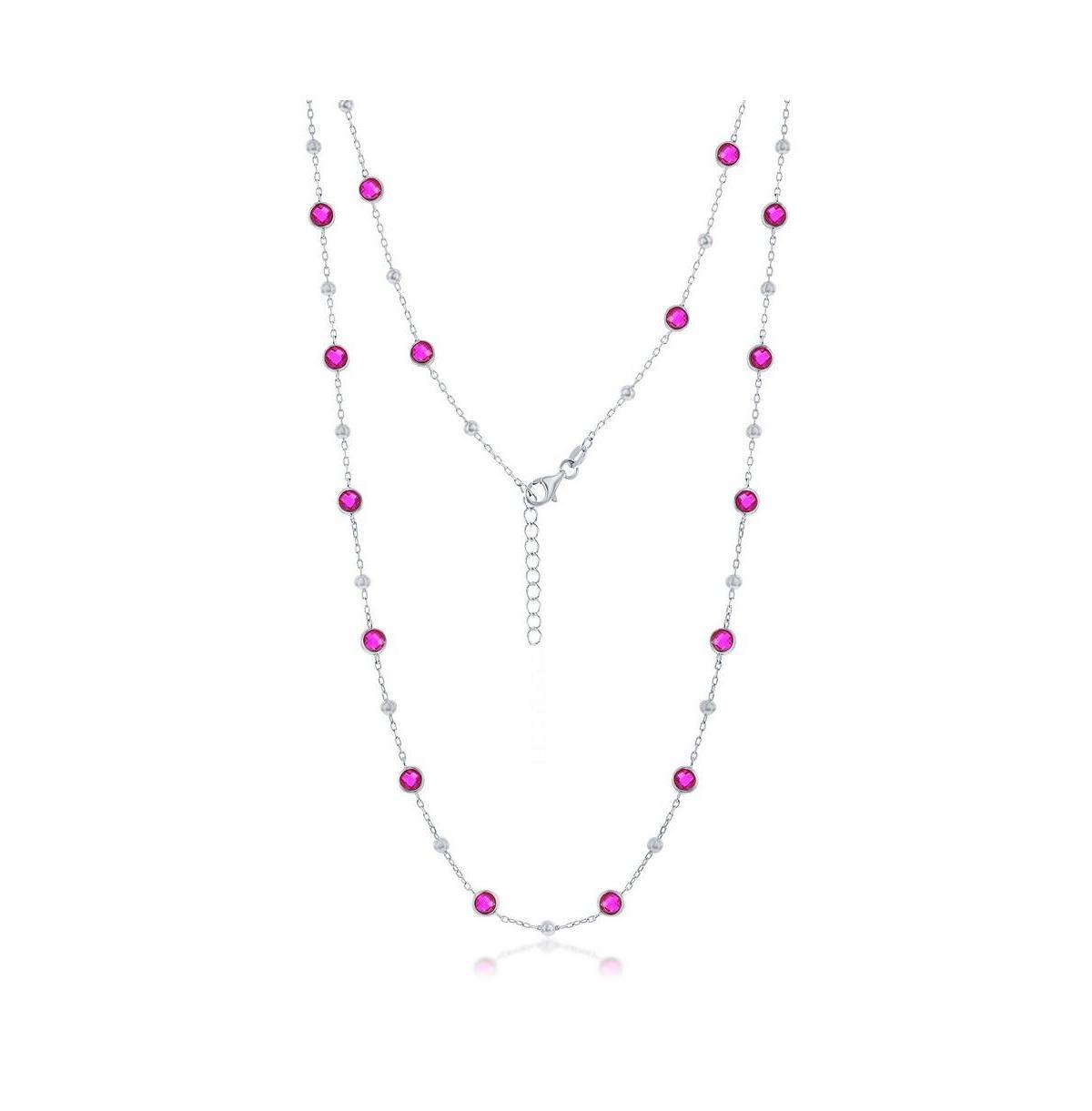 Argento Bella Sterling Silver Bezel-Set Cubic Zirconia & Bead Station Necklace, Womens Sterling Pink Product Image