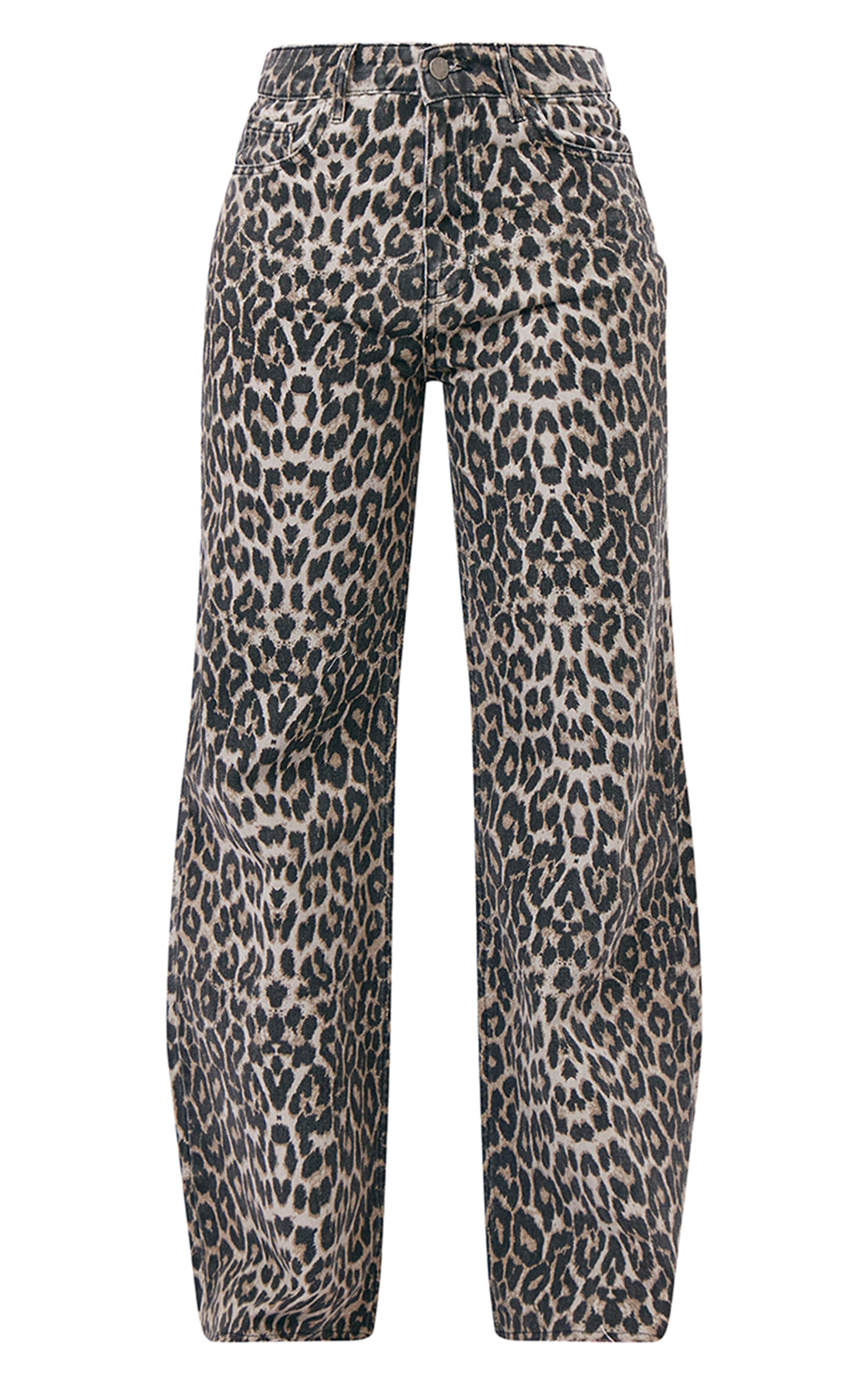 Brown Leopard Print Denim Wide Leg Denim Jean Product Image