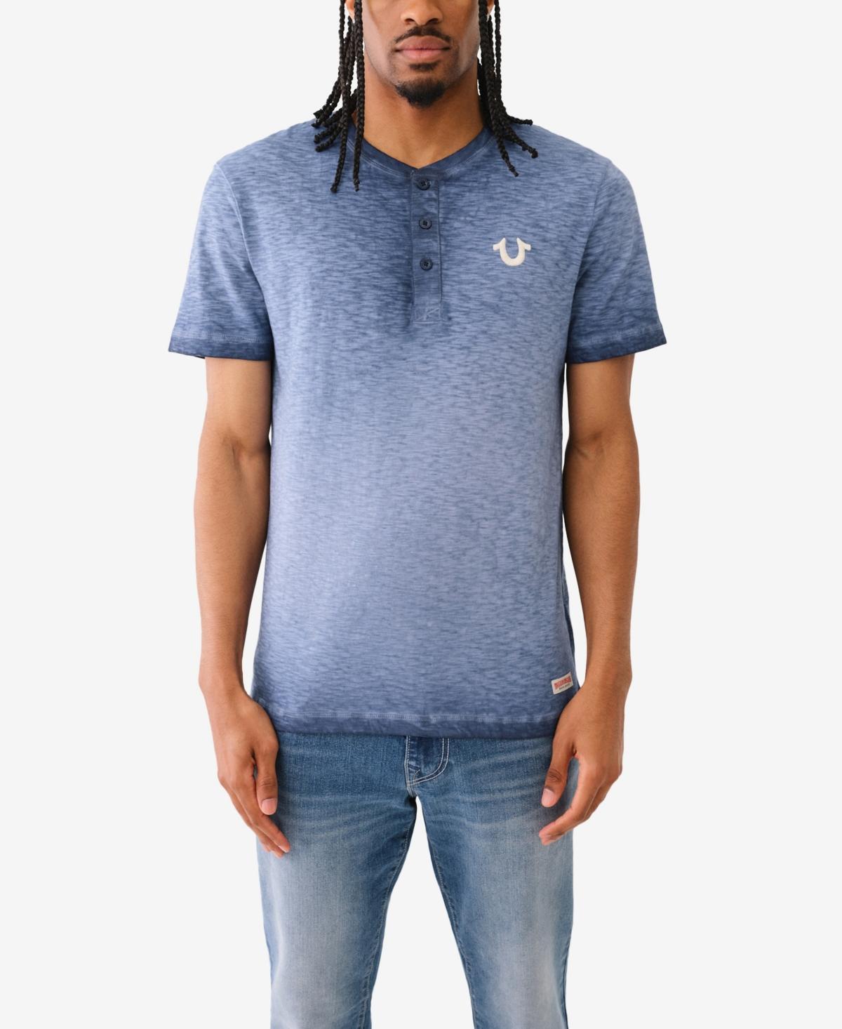 True Religion Mens Short Sleeve Dyed Embro Henley Shirt Product Image