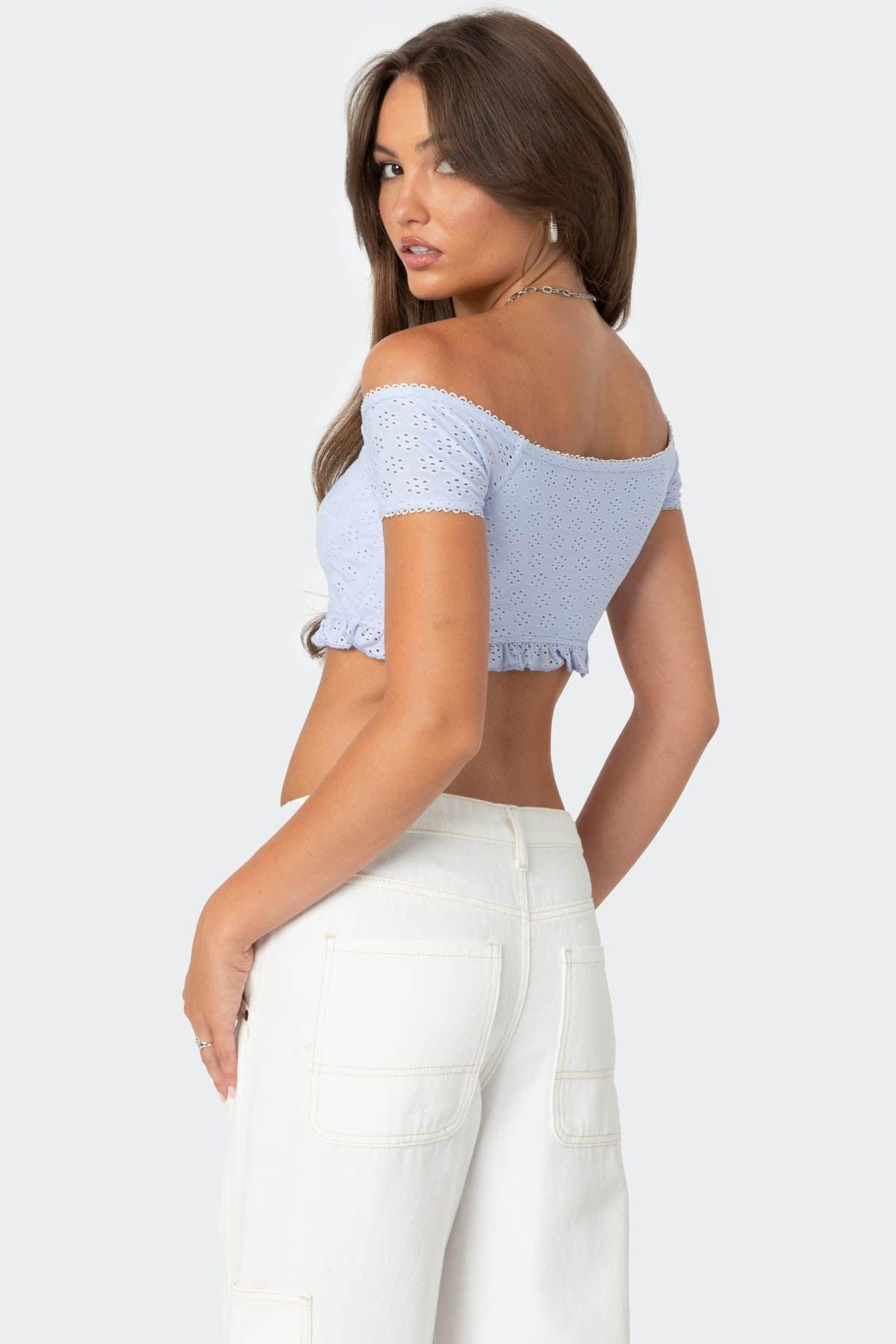 Off Shoulder Eyelet Crop Top Product Image