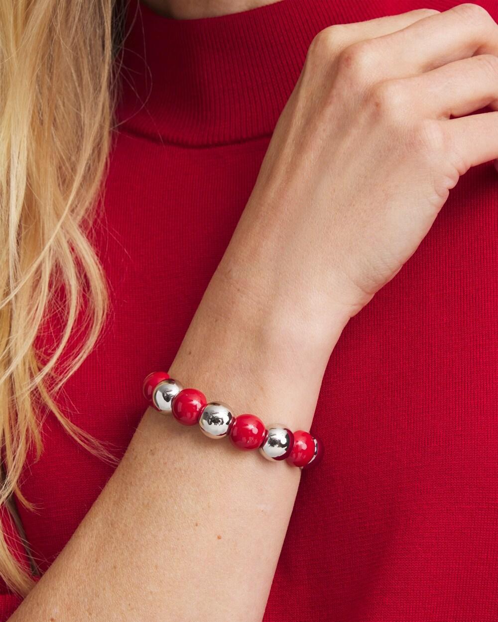 Red Beaded Stretch Bracelet Product Image