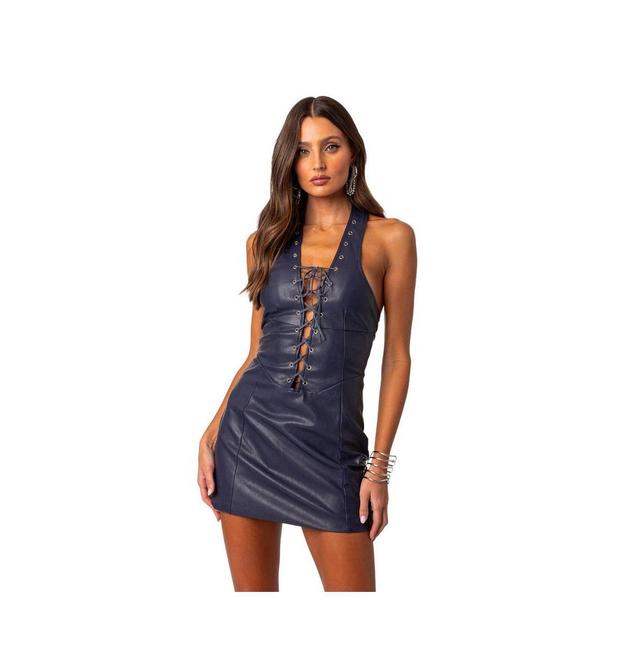 EDIKTED Fiia Faux Leather Halter Minidress Product Image