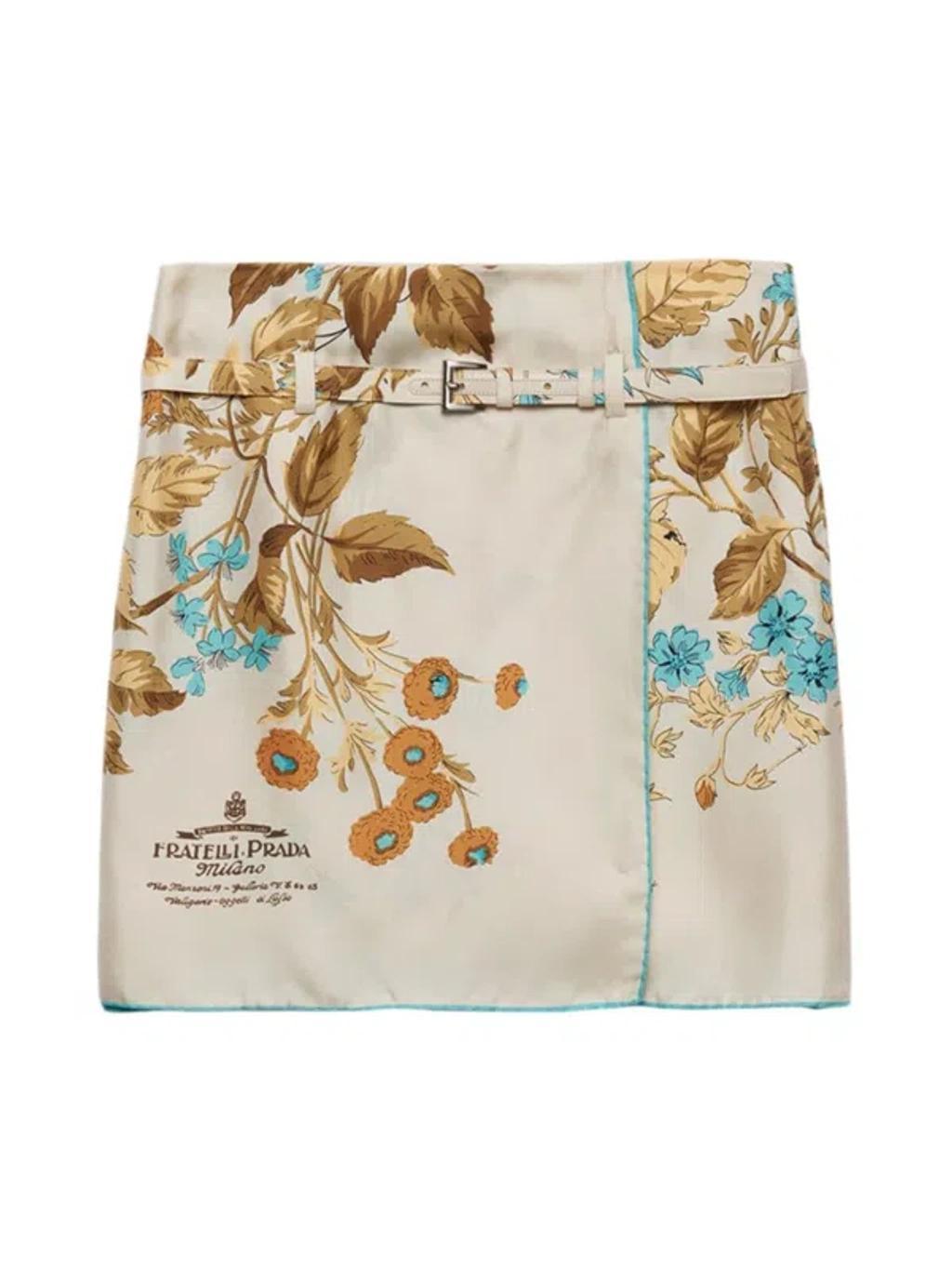 Floral-print Archive-logo Silk-twill Mini Skirt In Beige Multi Product Image