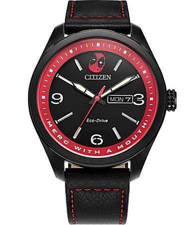 Citizen Mens Marvel Deadpool Multifunction Black Leather Strap Watch Product Image