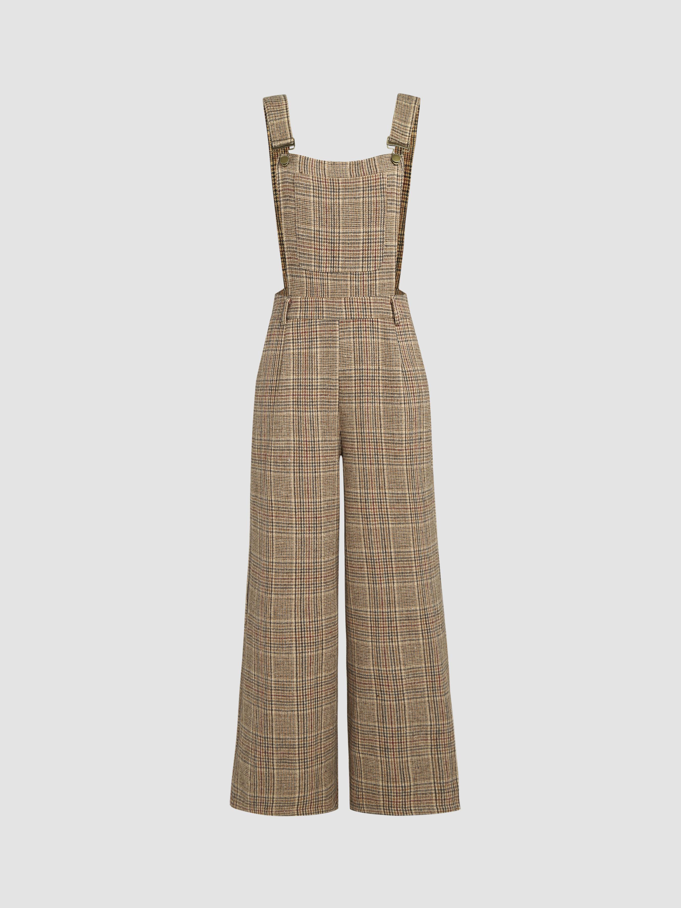 Houndstooth Square Neck Buckle Up Jumpsuit Product Image