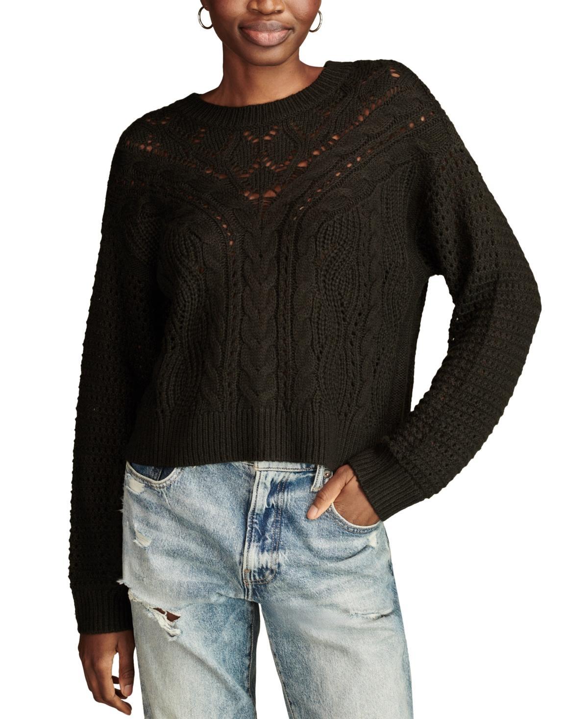 Lucky Brand Womens Open-Knit-Yoke Crewneck Sweater Product Image