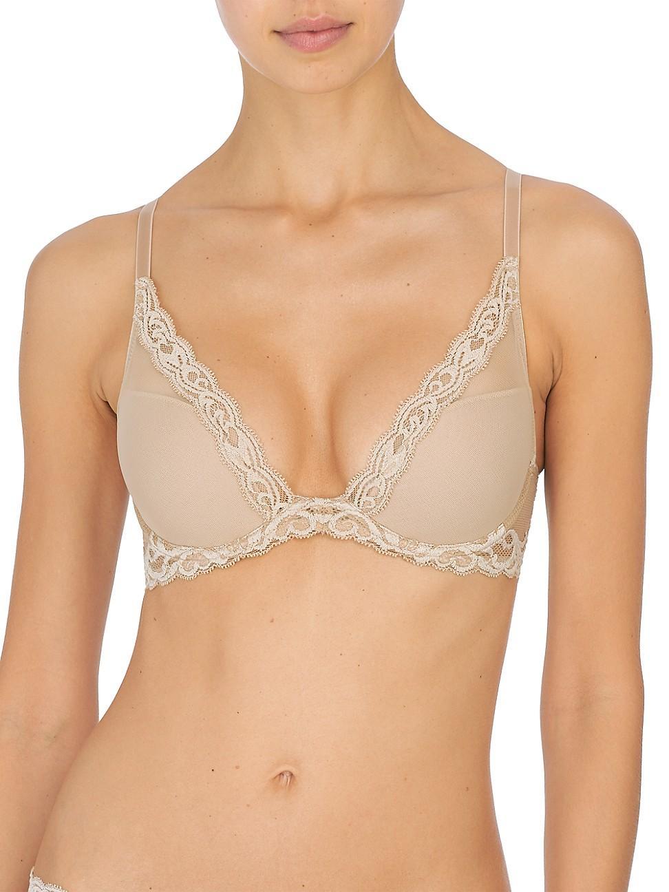 Natori Womens Feathers Lace Contour Underwire Plunge Bra Product Image