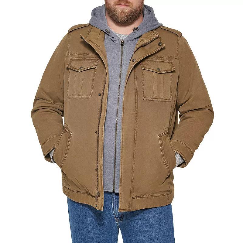 Big & Tall Levis Washed Cotton Sherpa-Lined Hooded Field Coat, Mens Green Product Image