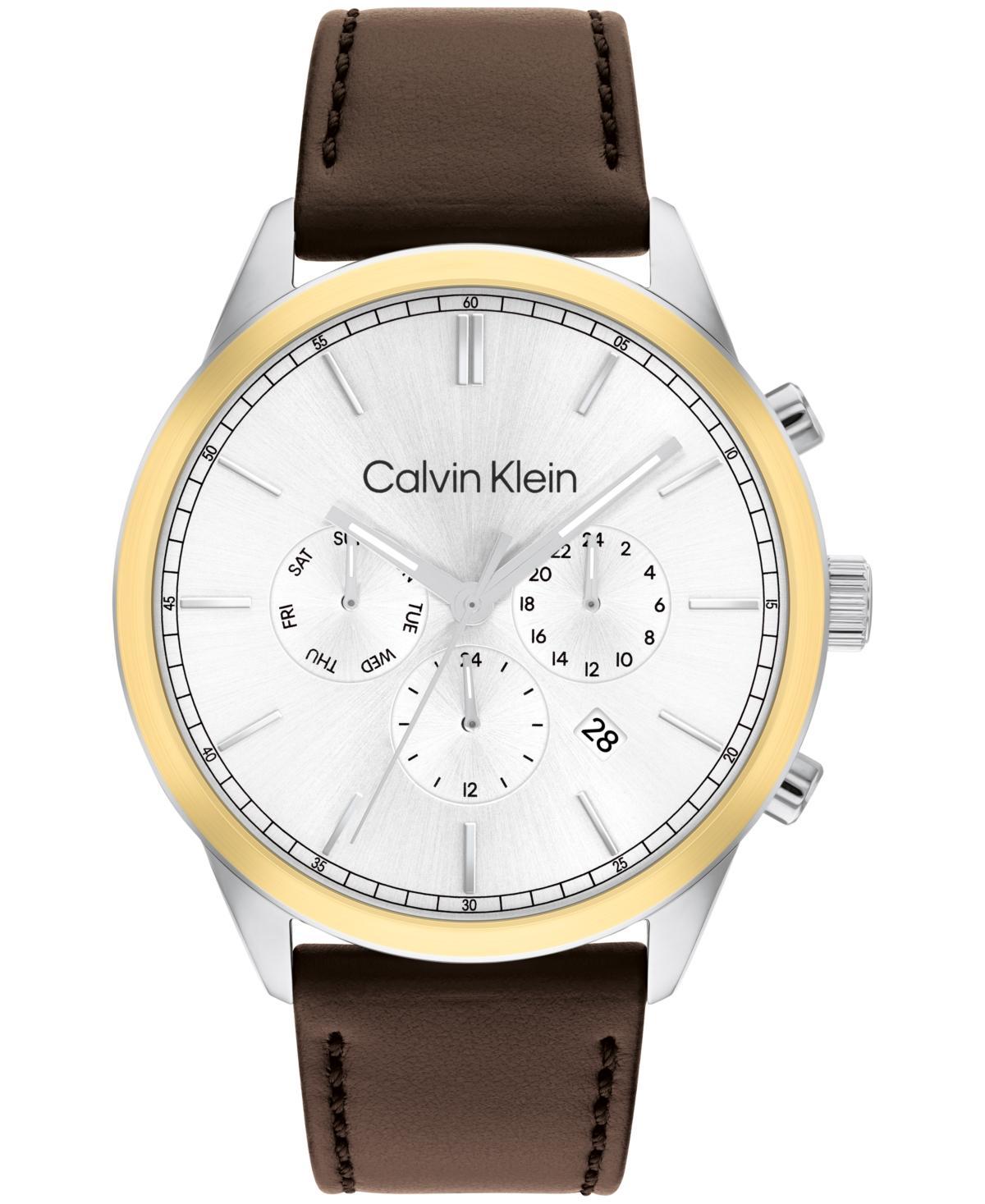 Calvin Klein Mens Multi-Function Brown Leather Strap Watch 44mm - Brown Product Image