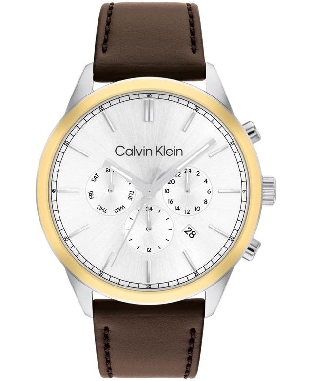 Calvin Klein Mens Multi-Function Brown Leather Strap Watch 44mm - Brown Product Image