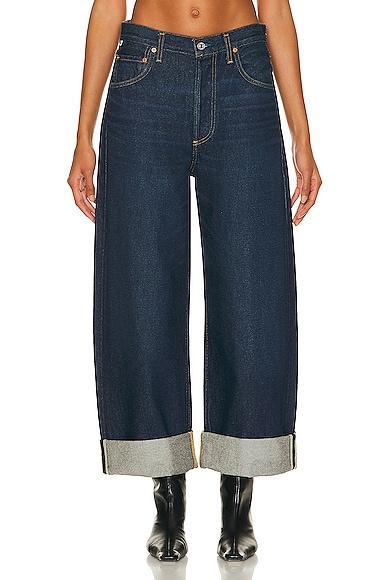 Citizens of Humanity Ayla Baggy Cuffed Crop in Bravo - Denim-Dark. Size 28 (also in 24, 25, 26, 27, 29, 30, 31, 32, 33). Product Image