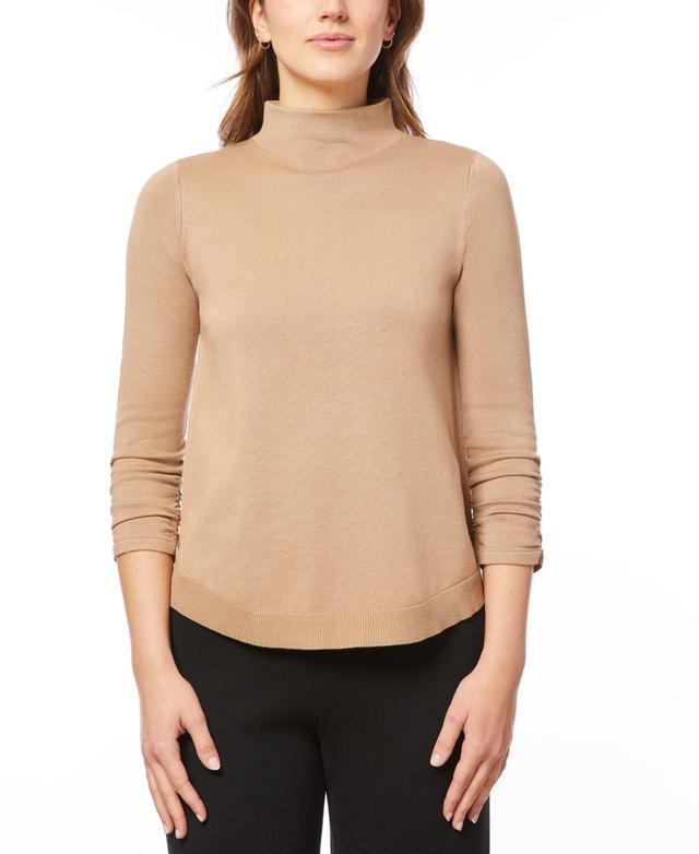 Melissa Paige Womens Ruched-Sleeve Funnel-Neck Sweater Product Image