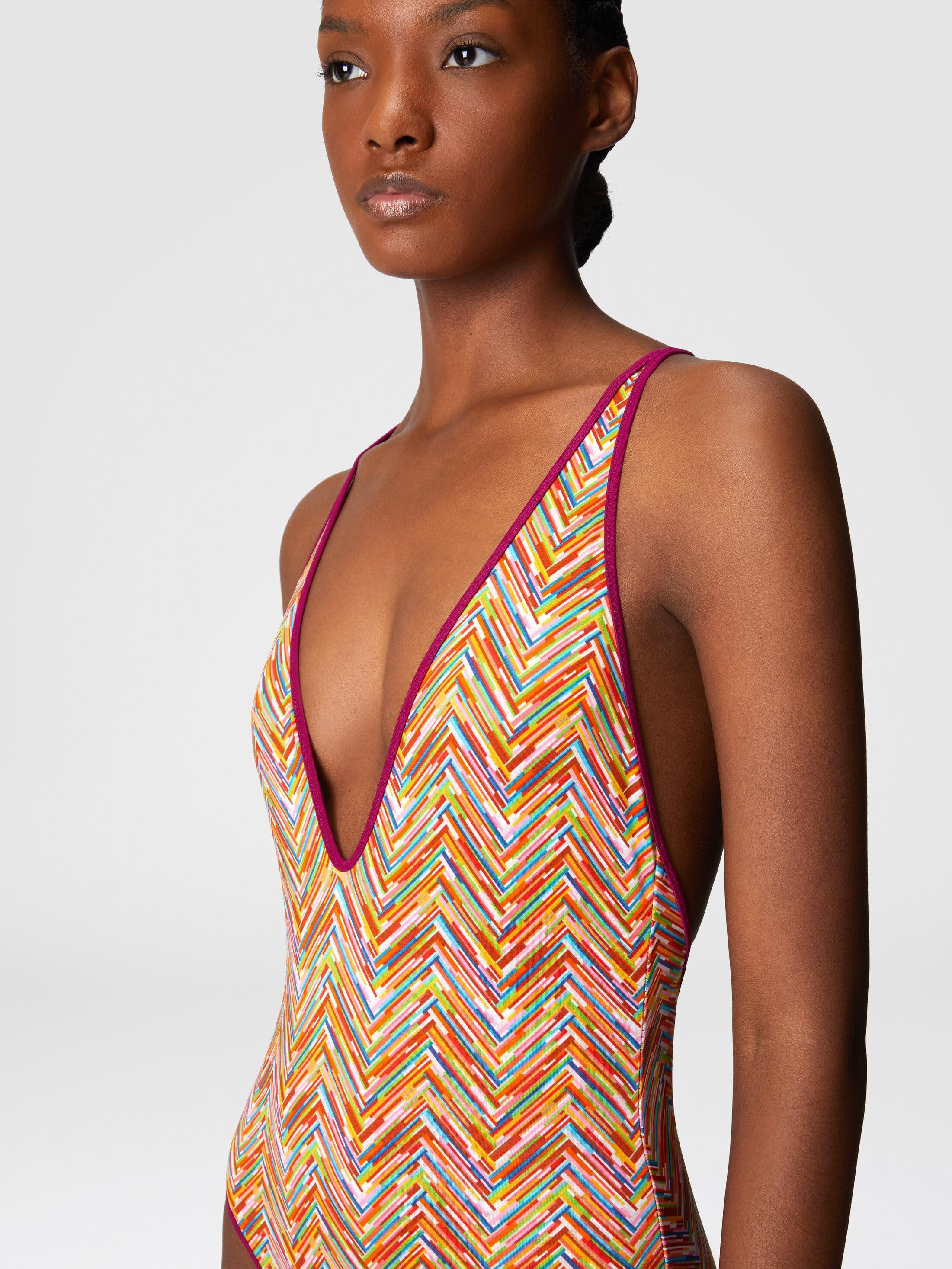 Reversible one-piece swimsuit with print and V-neck Product Image