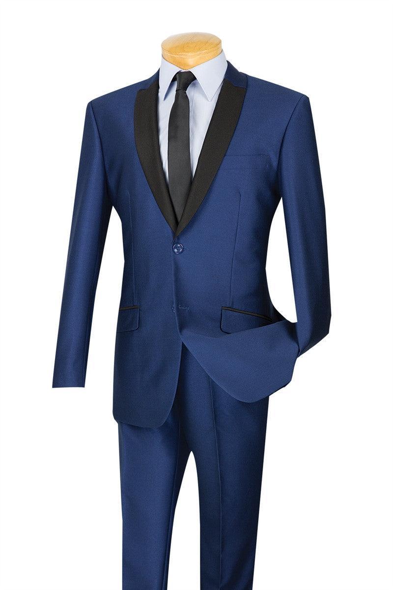 Slim Fit Shiny Sharkskin Men's 2 Piece Suit in Navy Male Product Image