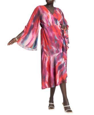 Plus Size Flare Sleeve Wrap Dress Product Image