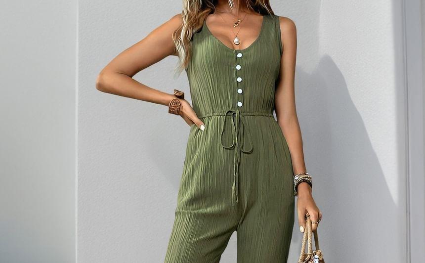 Sleeveless Scoop Neck Plain Cropped Jumpsuit product image