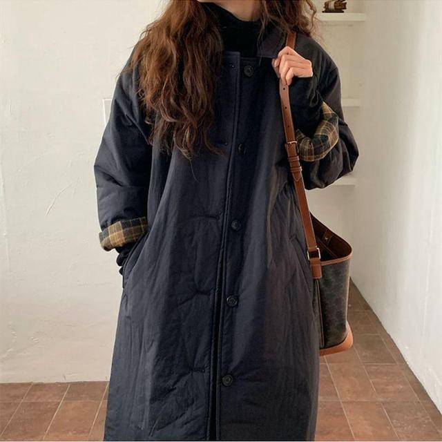 Collar Plain Padded Midi Single-Breasted Coat Product Image