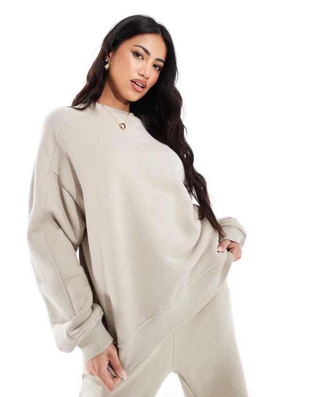 The Couture Club washed essentials oversized crew neck sweat in beige  Product Image