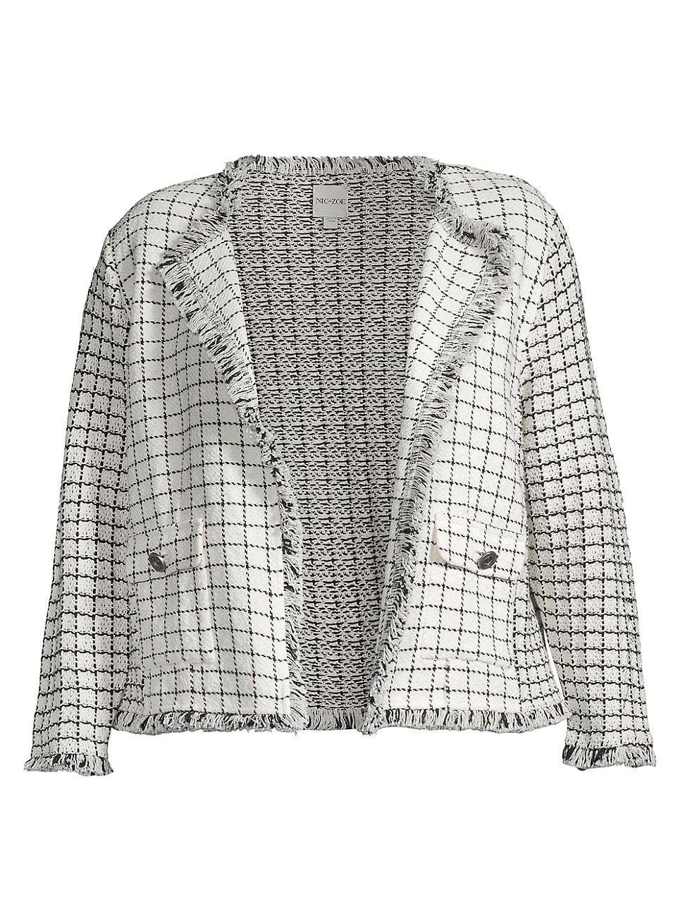 Womens Grid Fringe Mix Knit Jacket Product Image