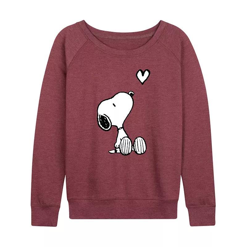 Womens Peanuts Valentines Snoopy Heart Lightweight French Terry Sweatshirt Grey Maroon Product Image