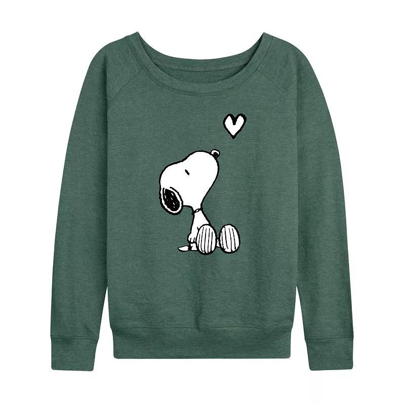 Womens Peanuts Valentines Snoopy Heart Slouchy Graphic Sweatshirt Grey Indigo Product Image