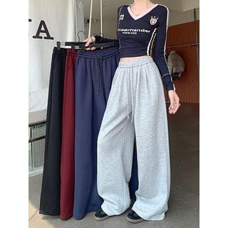 Drawstring Waist Plain Wide Leg Sweatpants Product Image