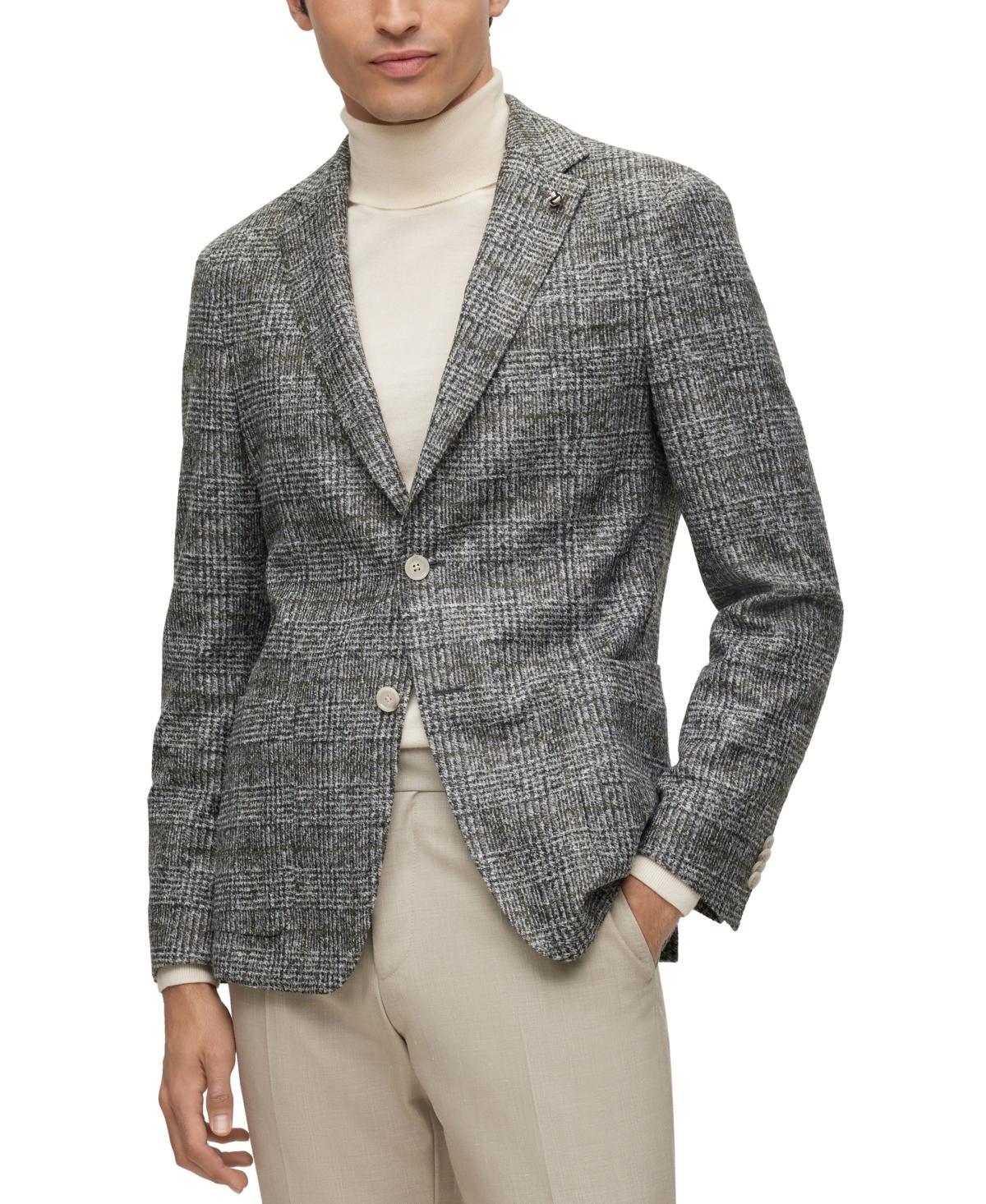 Mens Slim-Fit Jacket in Checked Wool, Silk and Linen Product Image